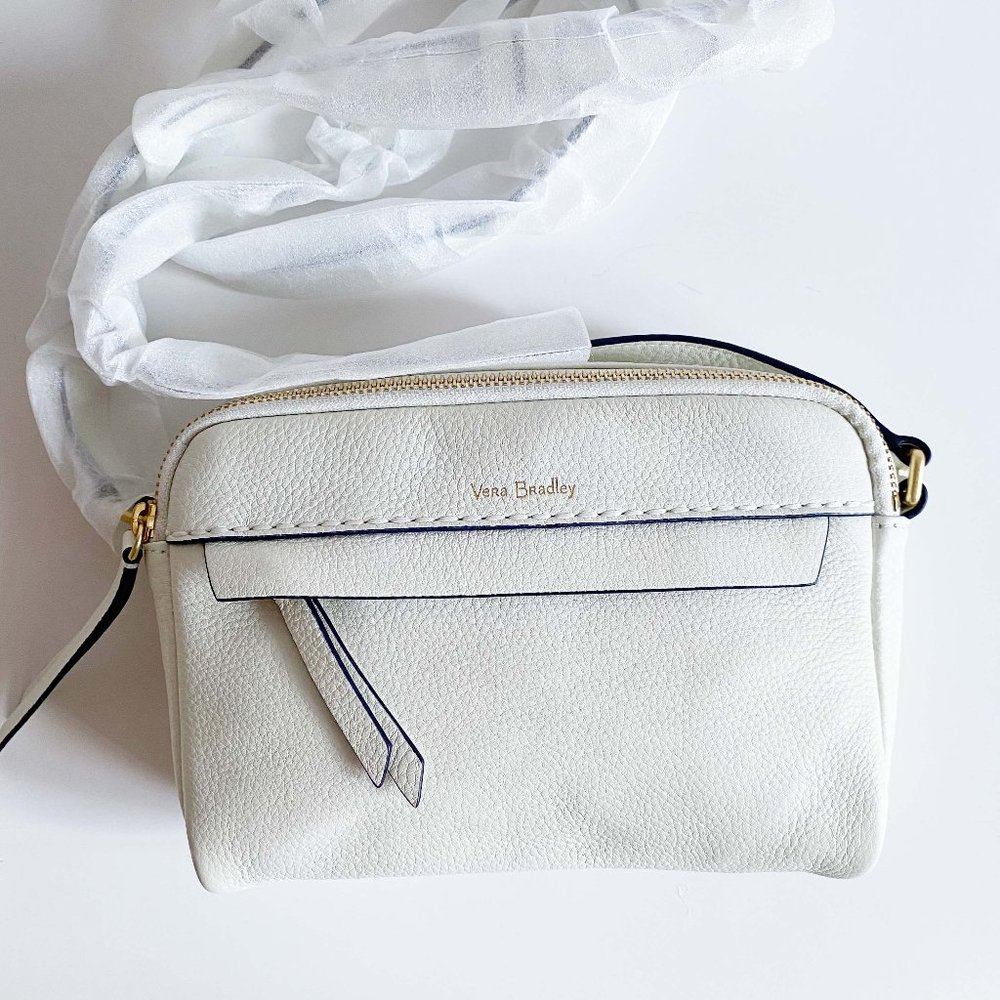 Vera Bradley Leather Mallory RFID Petite Crossbody in White Peony